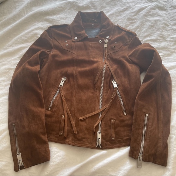 All Saints Plait Western Biker Suede Jacket-Women's US 6 - Picture 12 of 16